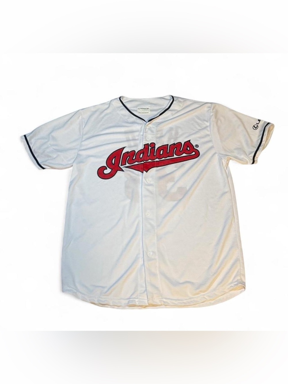 Cleveland Indians Script Logo Baseball Jersey - White with Red Trim